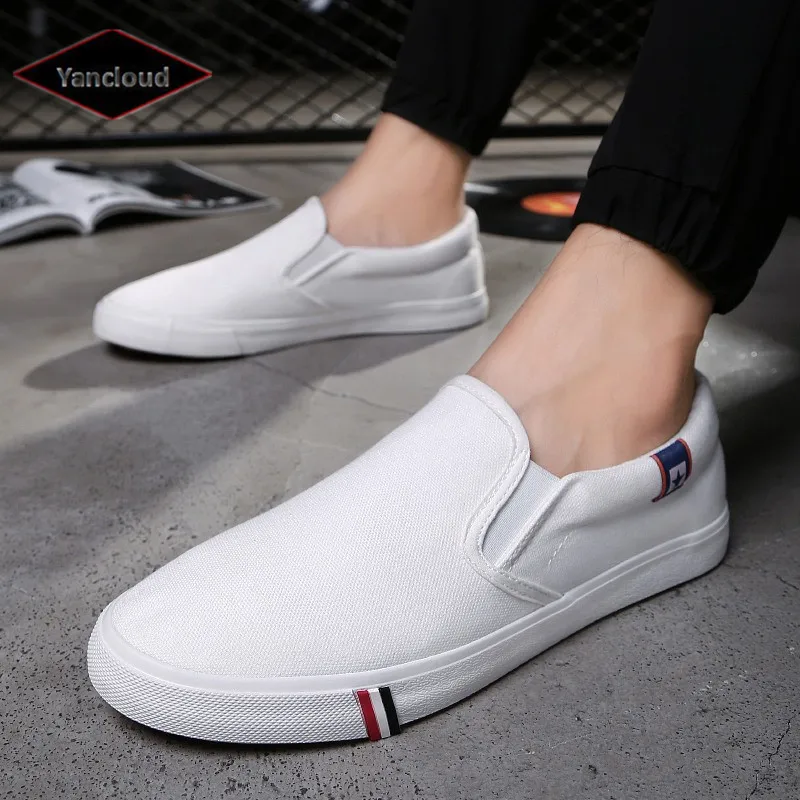 Дышащий Для мужчин обувь летние Белые парусиновые туфли 2018 повседневная обувь мужские лоферы без застежки Эспадрильи белые кроссовки