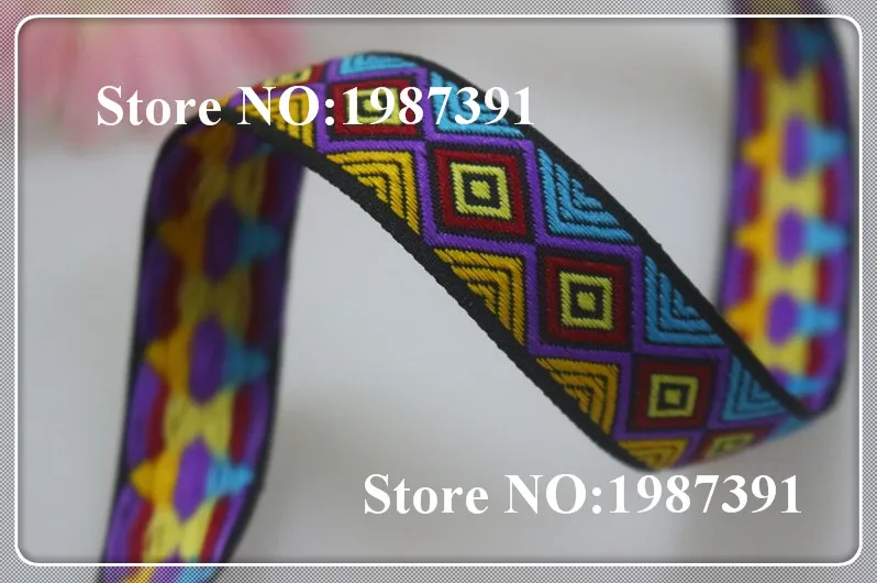 

wide 2.5cm 10yards/lot Polyester Woven Jacquard Ribbon quadrangle Geometric pattern for curtain and clothing accessory LS-5285