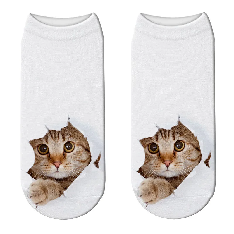 Harajuku 3D носки женские милый кавайный Кот принт короткие носки женские животные забавные укороченные Носки Happy Calcetines 5ZJQ-ZWS20