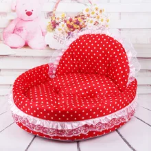 1pcs pet dog cat fashion bowknot lace princess bed doggy warm soft kennels puppy autumn winter