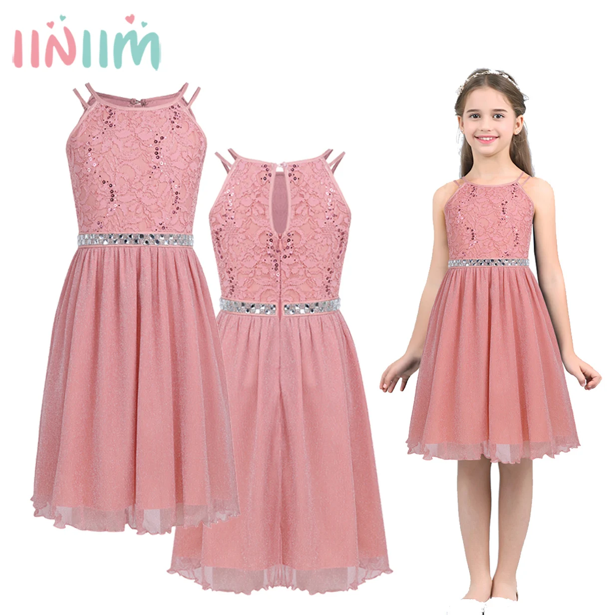 Robe trapèze à paillettes pour filles, rouge avec des Appliques de Tulle, asymétrique, épaule dénudée de 1-3 ans