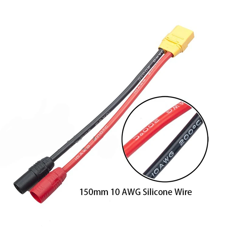 1PC XT90 Female to AS150 Male+Female Plug Cable 15cm 10AWG Silicone Line Charger Adapter Wire for Battery RC Agriculture Drone