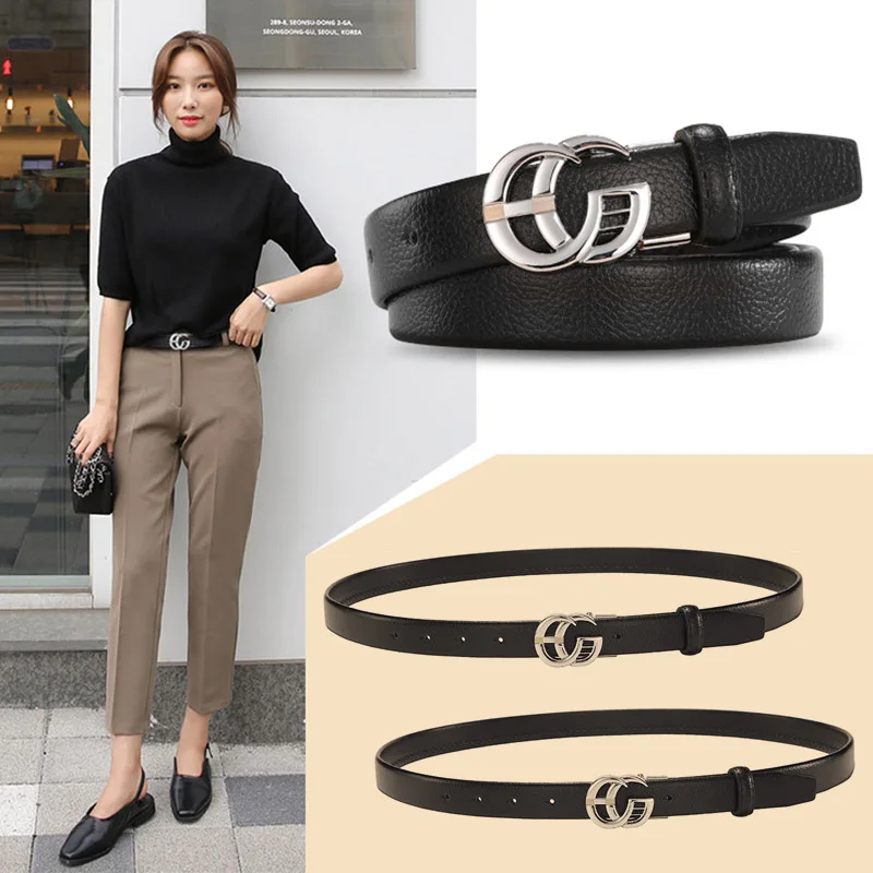 Classic GG Belt for Women Ultra Thin 2.3cm Elegant Waist Belt Genuine