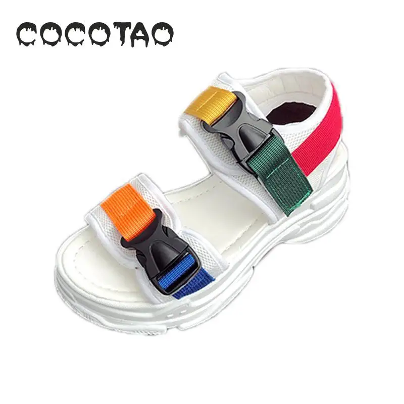 Goedkoop Strand Sandalen Vrouwen 2019 Nieuwe Ins Mode Teen open Kleur Dikke zolen Koreaanse Versie Student Sport Stijl Muffin shoes26