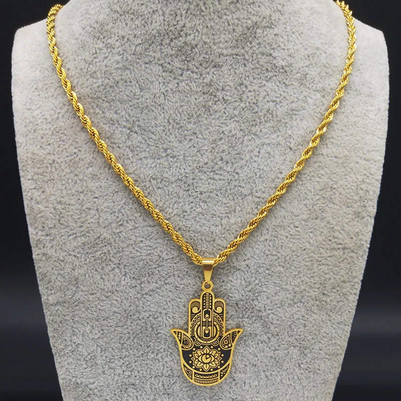 Мода Хамса рука нержавеющая сталь цепочка на шею для мужчин золотого цвета ожерелье s Подвески Ювелирные изделия colgante hombre N18981