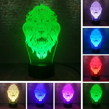 

New Animal Forest King Lion Face Beast 3D 7 Color Change Night Light Bedroom Sleeping Lamp Child Kids Boys Man Family Xmas Gifts