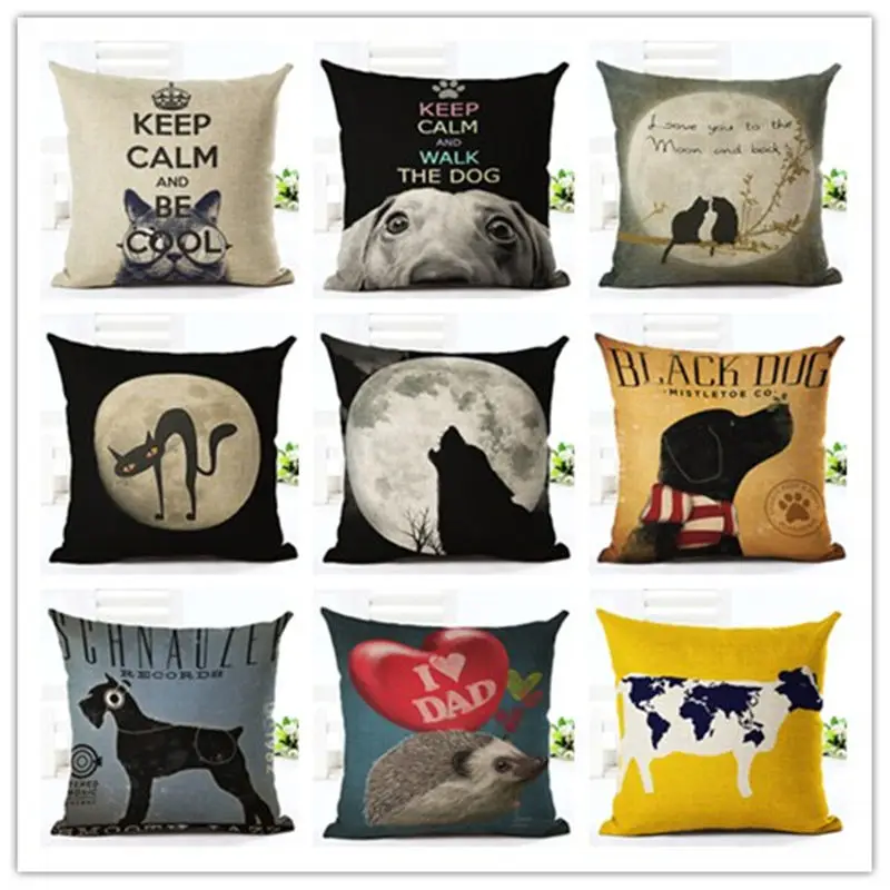 

2016 Cartoon Style Letter Animal Print Home Decorative Sofa Cushion Throw Pillow Case Cotton Linen Square Pillows