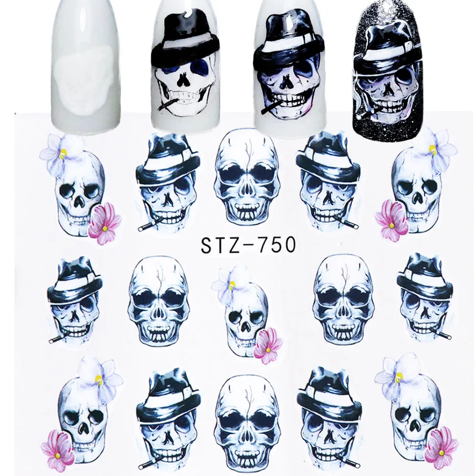 

1Sheet Mysterious Halloween Stickers For Nails Haunted Bone Horror Clown Water Transfer Sliders Nail Design Decor LESTZ731-755