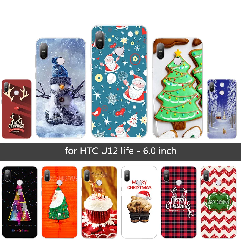 ТПУ чехлы для HTC U12 жизнь прозрачный силиконовый DIY Счастливого Рождества задняя