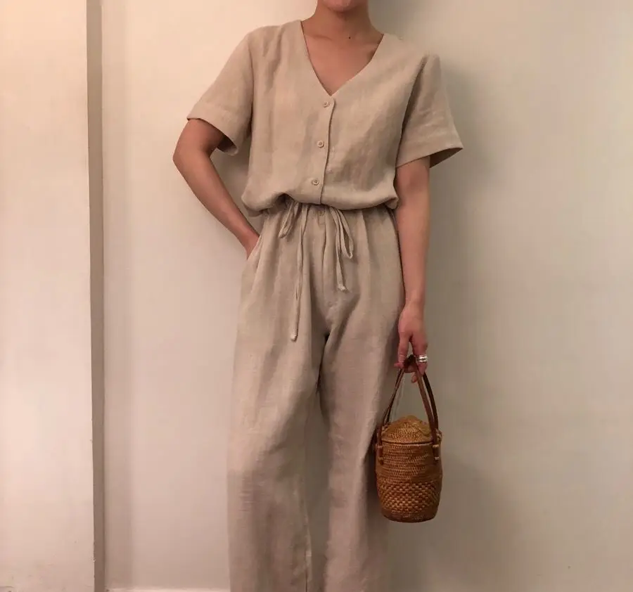 2019 Casual Women Summer Jumpsuit Light Khaki Color Full Length Wide Leg Jumpsuits 2019 Casual Women Summer Jumpsuit Light Khaki Color Full Length Wide Leg Jumpsuits