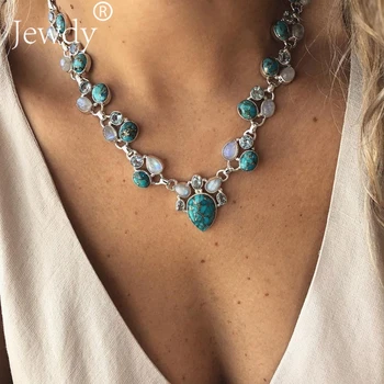 

Jewdy New Boho Jewelry Statement Beads Choker Necklaces for Women Stone Fashion Pendant Vintage Collier choker Necklace