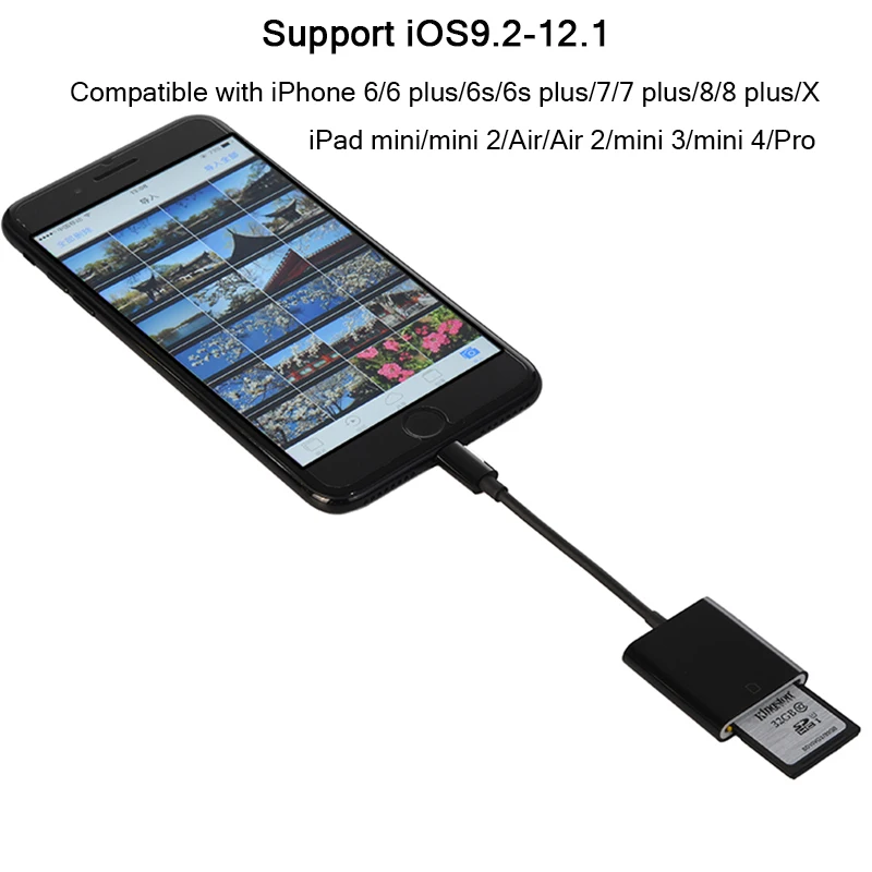 Комплект для камеры SD кард-ридер Lightning OTG адаптер нет необходимости в приложении черный соединительный кабель TF Micro SD Plus ридер для iPhone 7 8 X iPad