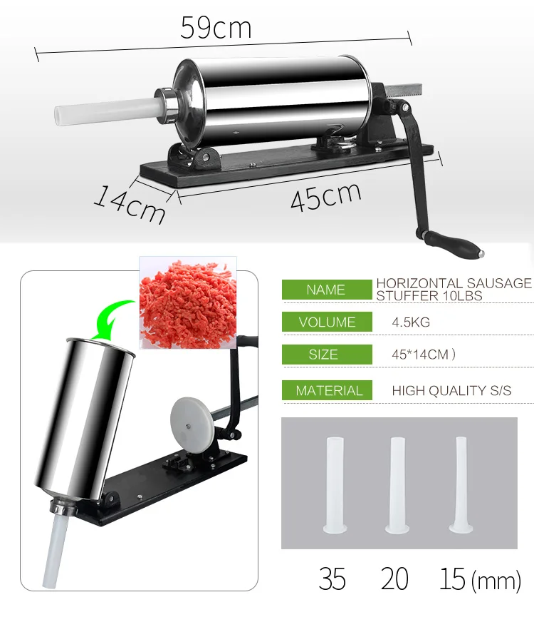 10LBS горизонтальный колбасный шприц Наполнитель из нержавеющей стали колбасный наполнитель машина