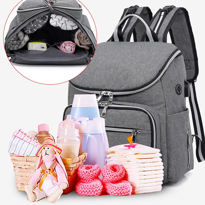 

2018 Baby Diaper Bag With USB Interface Large Capacity Waterproof Nappy Bag Kits Mummy Maternity Travel Backpack Nursing Handbag