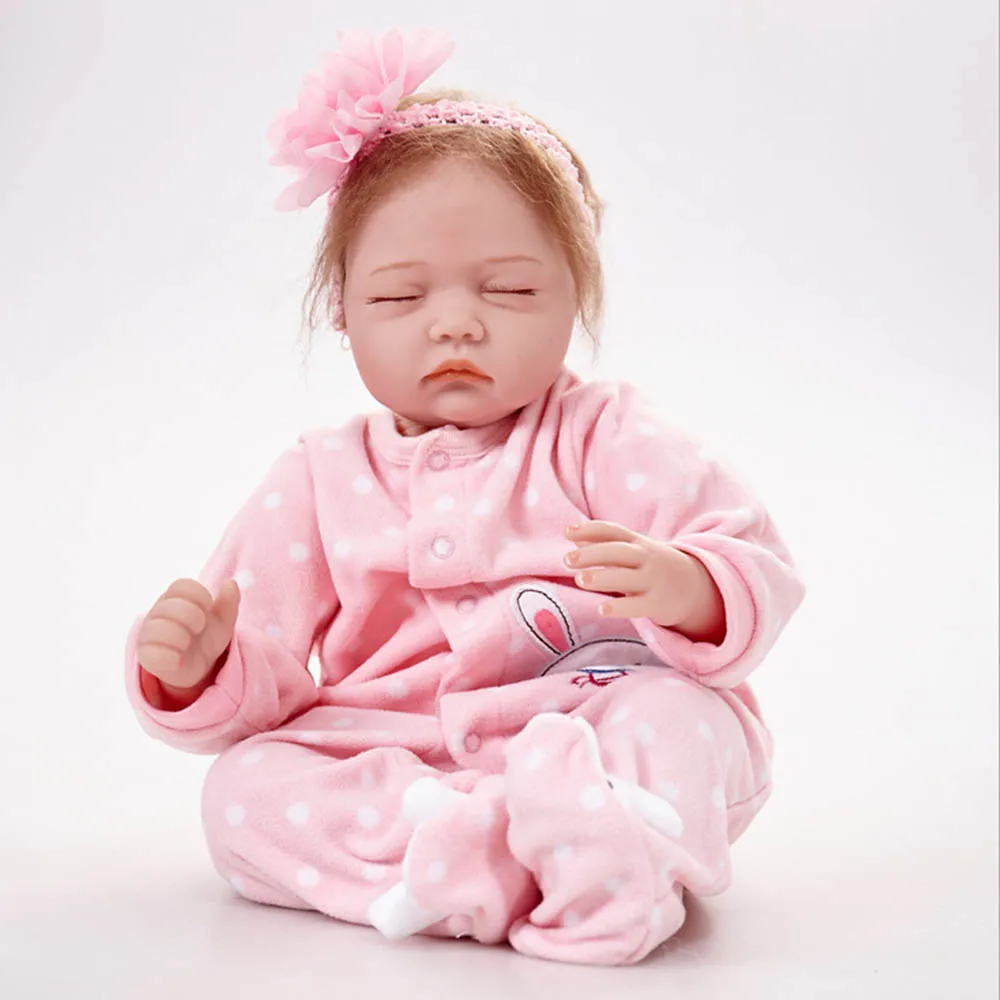 

55cm Lifelike Sleeping Newborn Girl Doll Silicone Soft Reborn Baby Dolls with Cloth Body Toy Children Birthday Christmas Gift