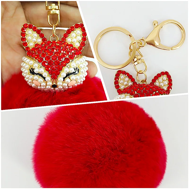 Брелки для ключей женские с рисунком лисы|fox key chain|puff ball keychaincustom chain |