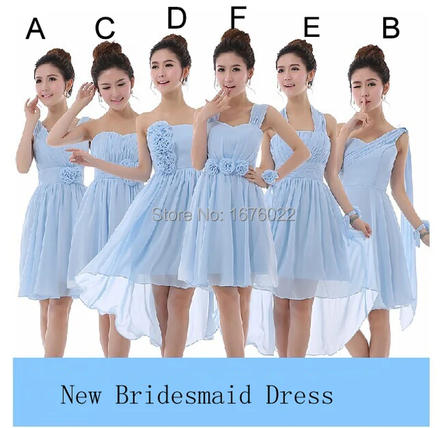 Elegant Chiffon Light Blue Short Junior Bridesmaid Dresses Tea Length