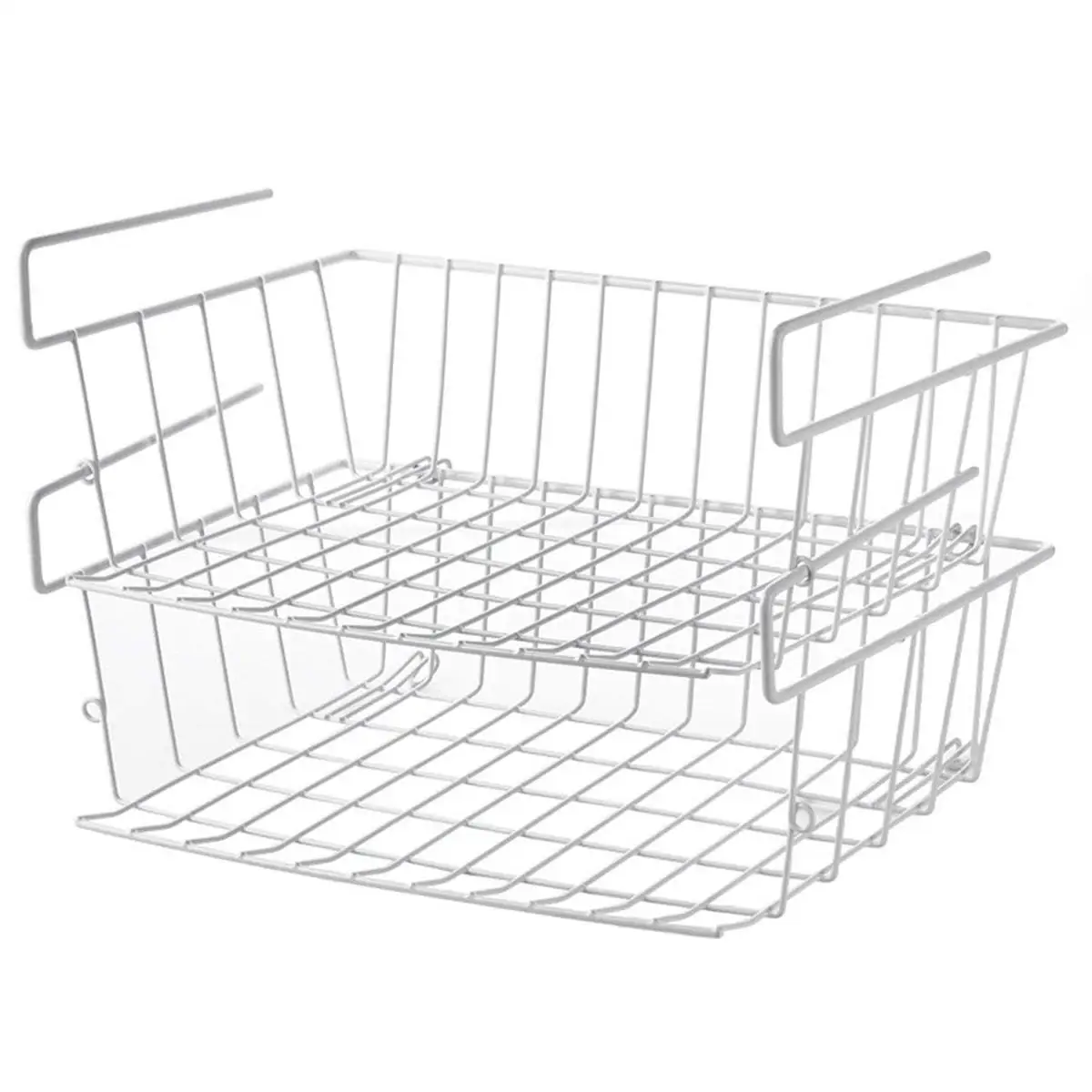 تحت الرف سلة التخزين ، 2 قطعة تحت مجلس الوزراء تخزين سلك سلة المنظم صالح المزدوج خطاف ل مخزن المطبخ مكتب رف