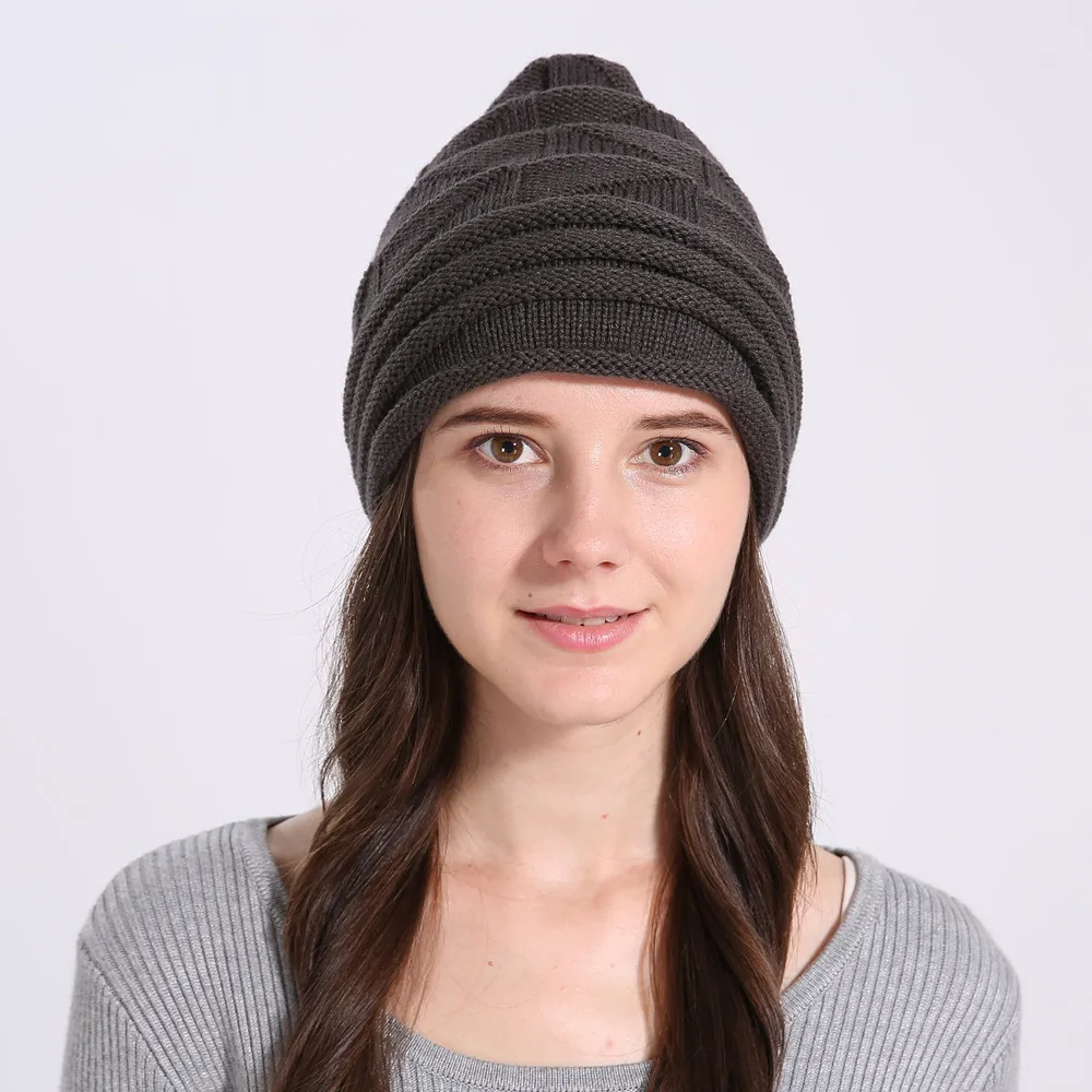 

warm Knitted Wool Skullies Beanie Soft Outdoor Fall Hat hat with earflaps Thick Baggy Bonnet Hedging Cap women winter beanies