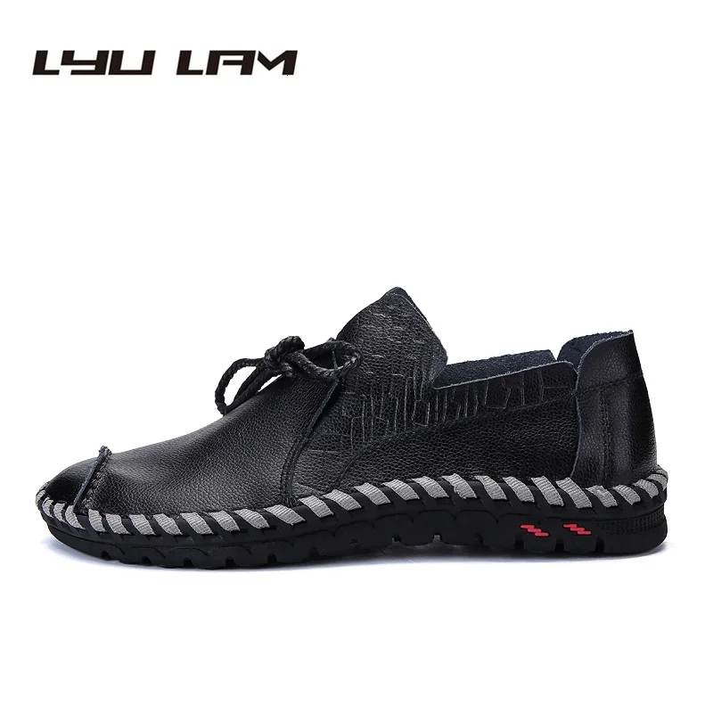 Г., Весенняя деловая Мужская обувь из натуральной кожи Элегантная удобная мужская офисная повседневная обувь на плоской подошве со шнуровкой EU38-50 - Цвет: Черный