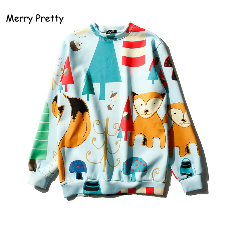 Женские толстовки с капюшоном Merry Pretty осенняя водолазка принтом лисы Harajuku