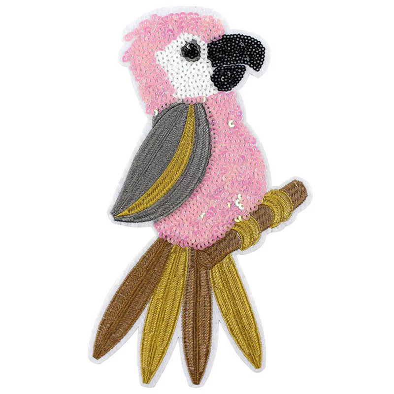

Sequins embroidery parrot patch birds animal decorative patch large heavy order bead applique