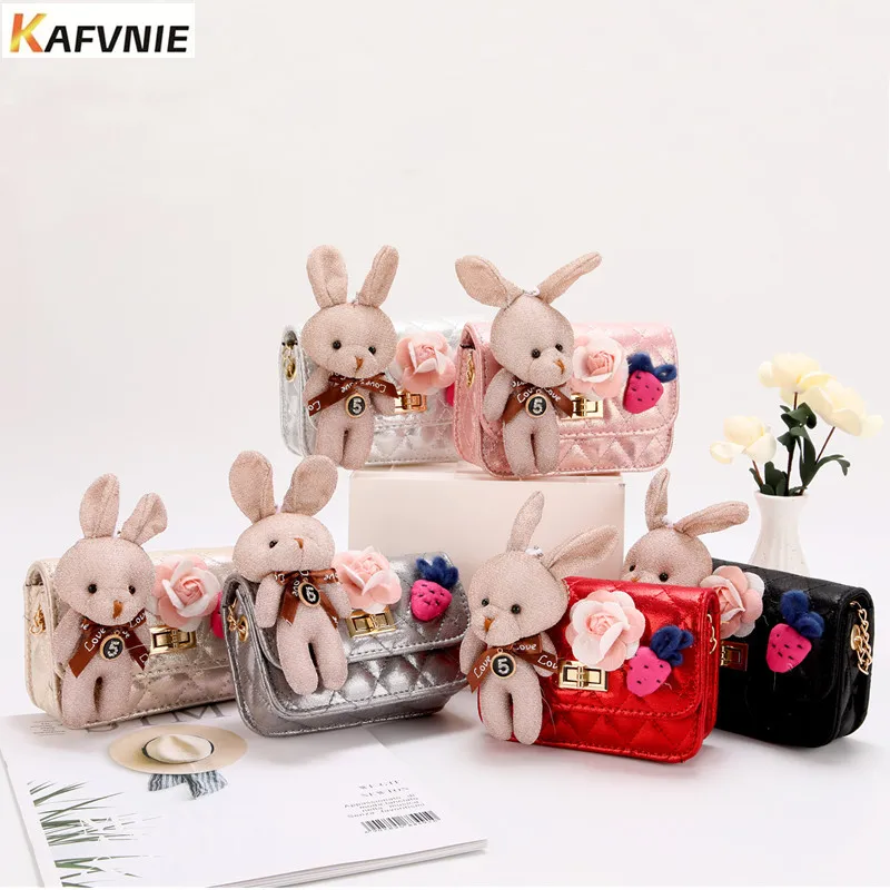 

KAFVNIE New High End Children HandBag Lovely Rabbit Princess Bag PU Party Mobile Phone Handbag Kid Evening Party Purse Bags 2019