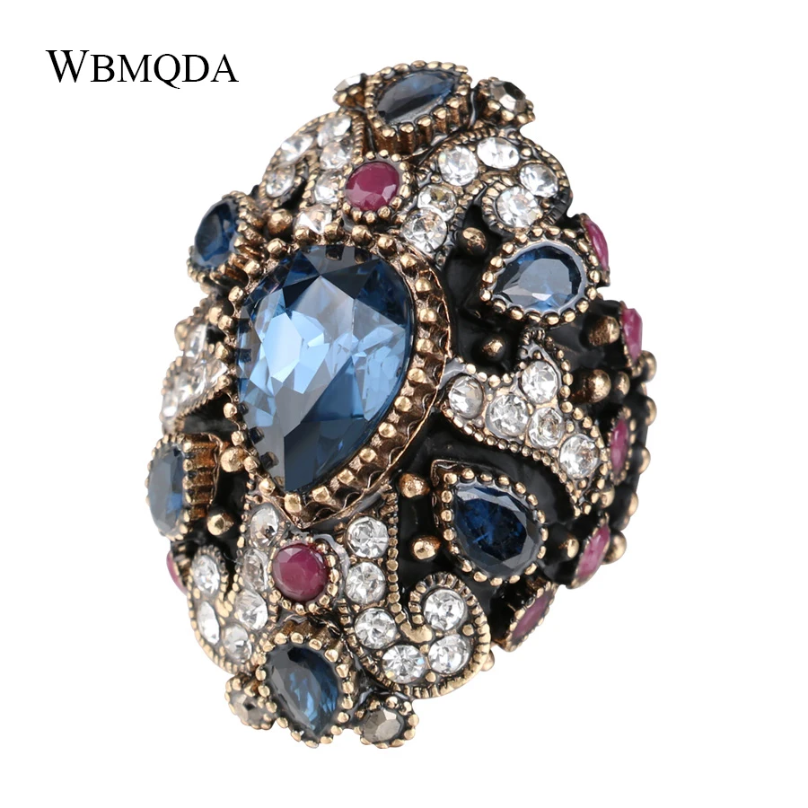 

Vintage Cross Wedding Rings For Women Boho Blue Red Crystal Antique Gold Statement Ring Punk Turkish Jewelery