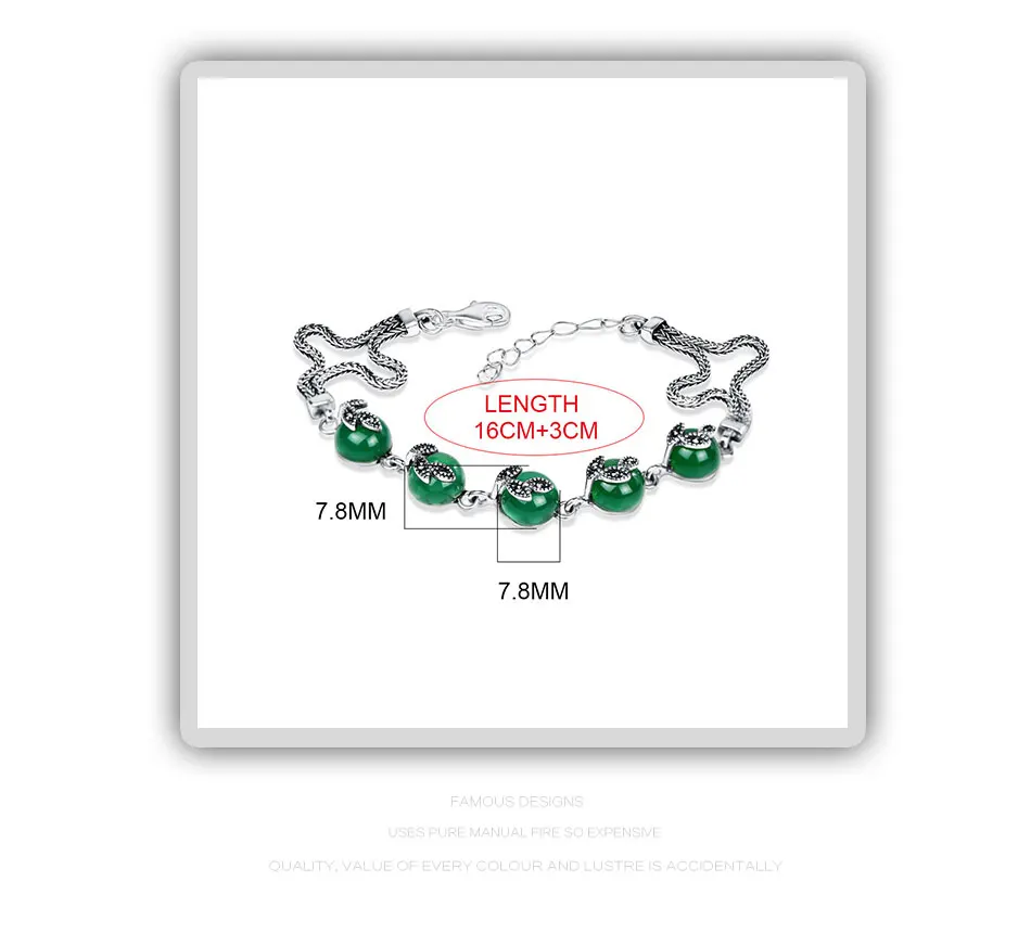 JIASHUNTAI Ретро 925 Браслеты стерлингового серебра для Для женщин Зеленый Халцедон агат Gemstone тайский серебряный Fine Jewelry