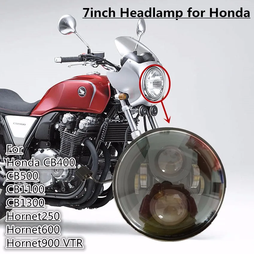 FADUIES 1Psc черный/хром 7 дюймов Круглый Высокий/Низкий светодиодный передний фонарь для мотоцикла Honda CB400 CB500 CB1300 светодиодный налобный фонарь
