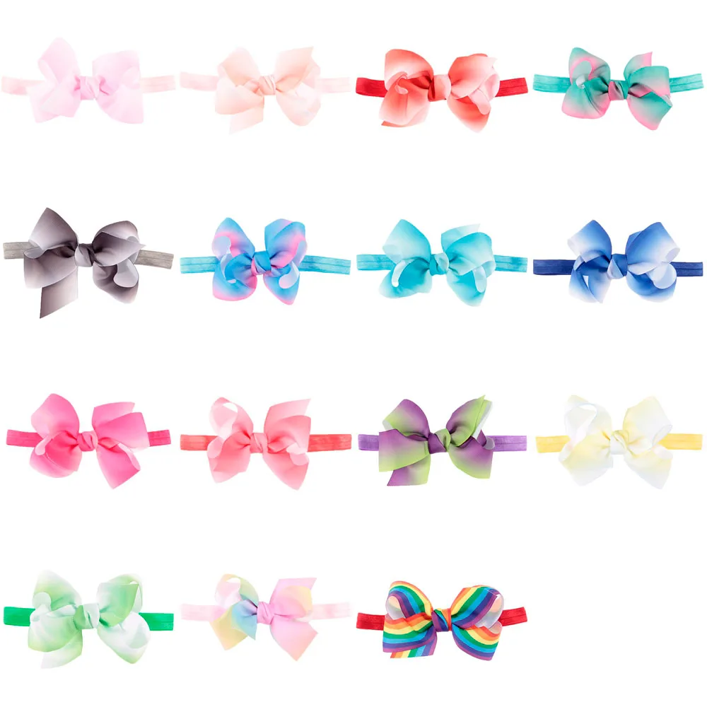 

Yundfly 15 Colors Baby Girls Ribbon Bow Rainbow Headband Kids Bow Tie Knot Headbands Newborn Photography Props