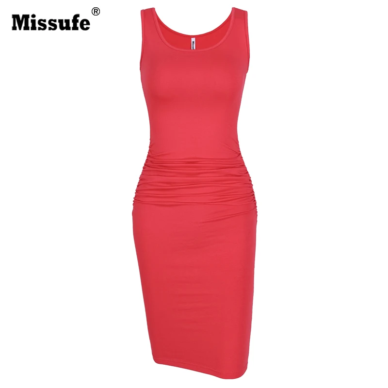 

Missufe Sexy Shirred Bodycon Dress Women Racerback Tank Pencil Vestidos 2019 Elastic Casual Sundress Sleeveless Elegant Robe