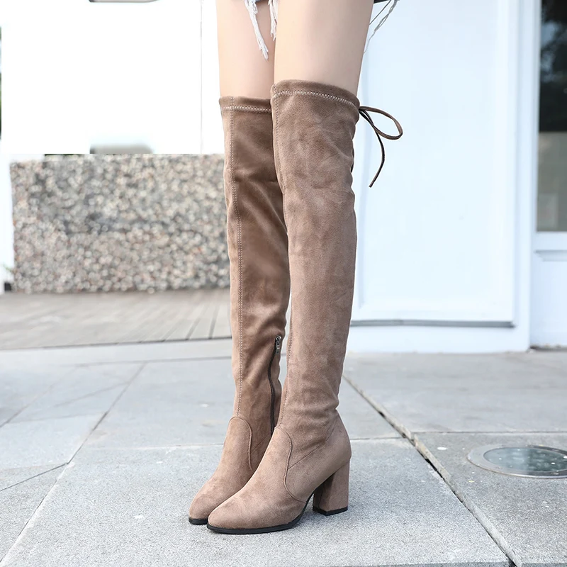 

Fashion Winter Warm Women's Over-the-Knee Boots Zipper Pointed Toe 8CM High Hoof Heels Shoes Winter Casual Denim Boots Women