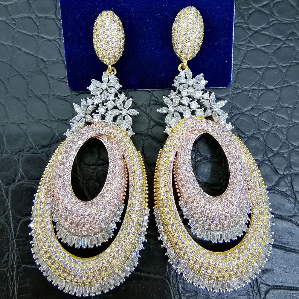 

GODKI 72mm Luxury Floral Flower Hollow Geometry Full Mirco Paved Microl Zircon Naija Wedding Earring Fashion Jewelry Wholesale