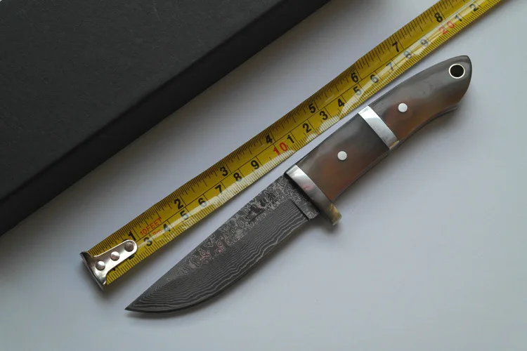 

2019 Cutting tools, outdoor Damascus straight knife Tactical saber horn handle Damascus knife Gift collection knife