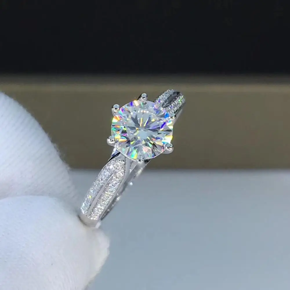 US $525.00 Round White Gold Moissanite Ring 1ct 650mm D VVS Luxury Moissanite Weding Ring for Women