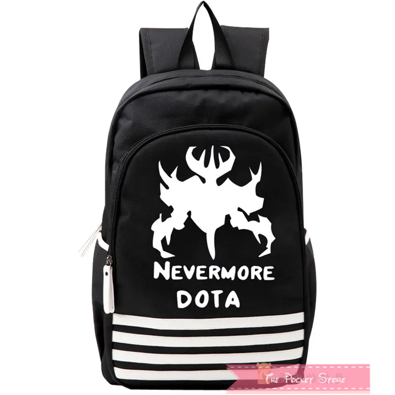 Game Dota 2 SF Nevermore Black Canvas Printing Leather Backpack Women Bags School Backpacks for Tee