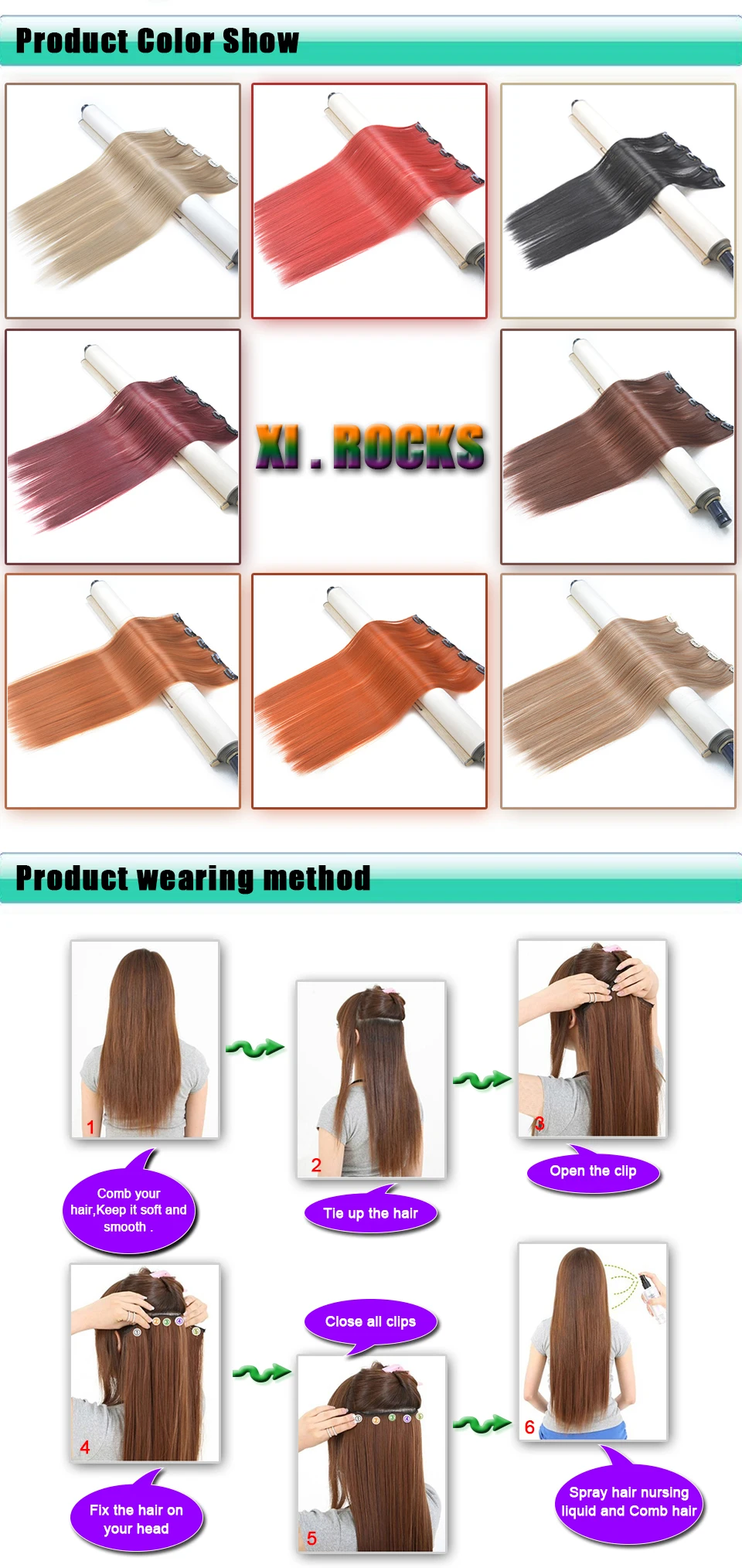 Polegada ombre clipin extensões de cabelo longa