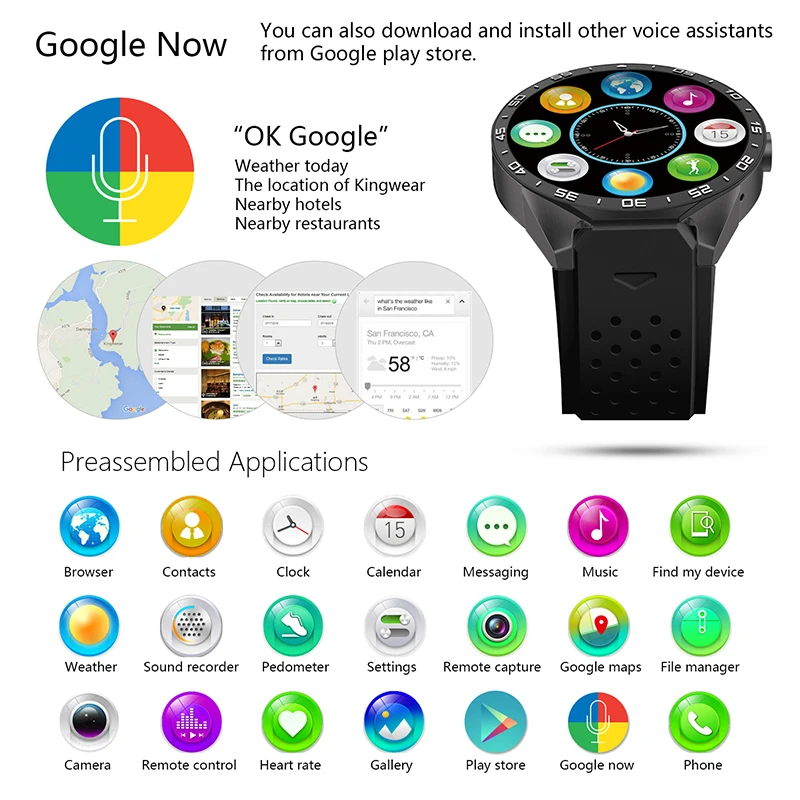 696 оригинальные KingWear KW88 Android 5 1 39 ''Экран 3g Smartwatch телефон MTK6580 512 4 GB gps Шагомер