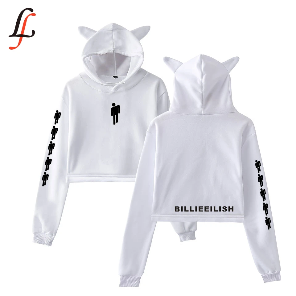  Billieeilish Billie eilish Women sexy Cat Ear Sweatshirt fashion trend Cat Crop Top hot sale Kpop H