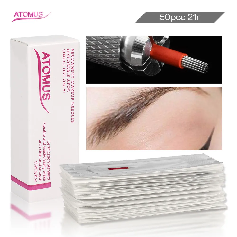 

50pcs Micro Agulhamento 21R Laminas Para Tebori Medical Permanent Makeup Needles Microblading Pin Round Shading Eyebrow Tatoo