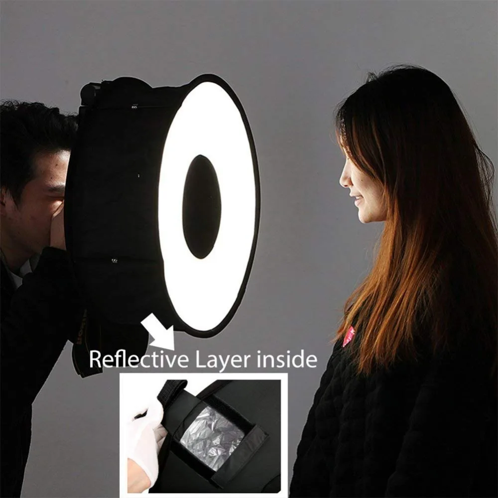 

BEESCLOVER Foldable Ring Diffuser/Softbox 18 x 18 Inch Foldable 46cm Ring Softbox Macro Ring Flash for Canon Nikon Sony r29