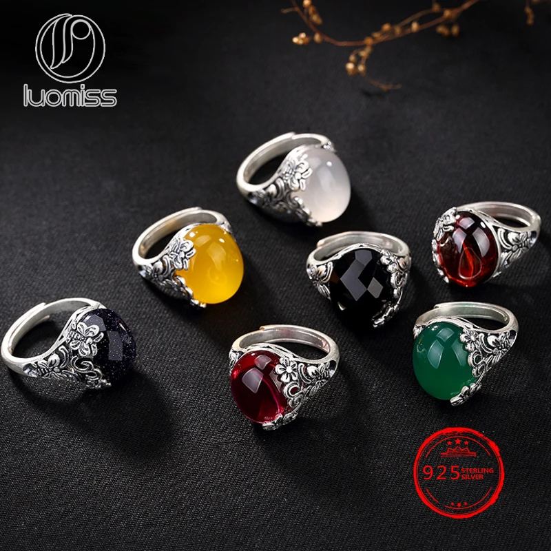 

S925 pure silver butterfly plum blossom carnelian pomegranate red corundum high-grade open female ring wholesale.