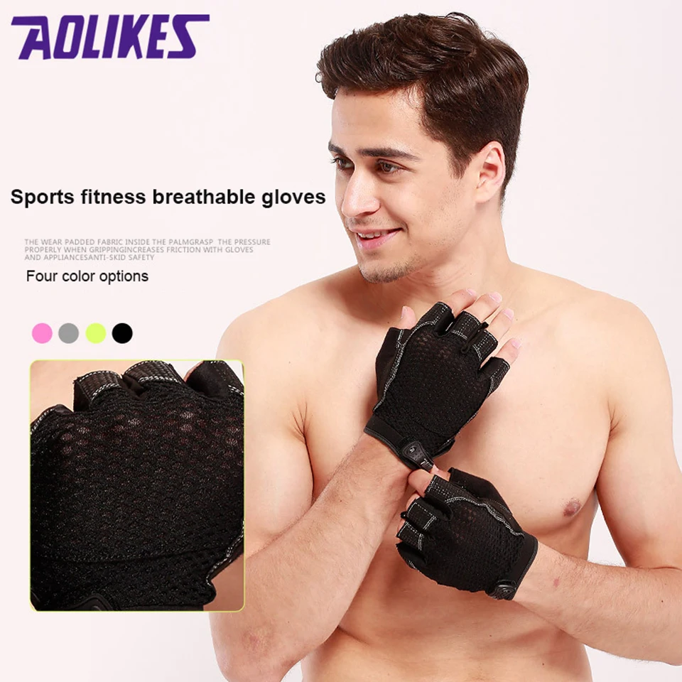 AOLIKES 1 زوج الرجال/النساء المضادة للانزلاق رياضة كمال الأجسام رياضة اللياقة البدنية قفازات رفع أثقال مخصص اللياقة البدنية ممارسة التدريب قفاز