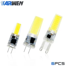 Karwen lâmpada regulável g4 g9 e14, lâmpada led 12v 220v 6w 9w 360 ângulo de feixe substituição lustre halogênio luzes 6 pçs/lote