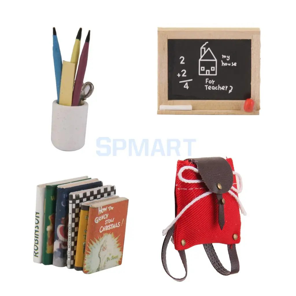 MagiDeal Vintage Wooden 1/12 Dollhouse Miniature Chalkboard Blackboard Set w/Chalk Red Eraser for Dolls Acc Children Kids Toys
