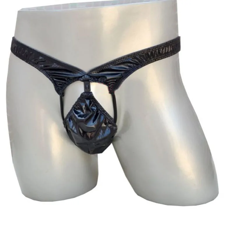 

Men's low waist thongs and g-string sexy male underwear faux leather panites
