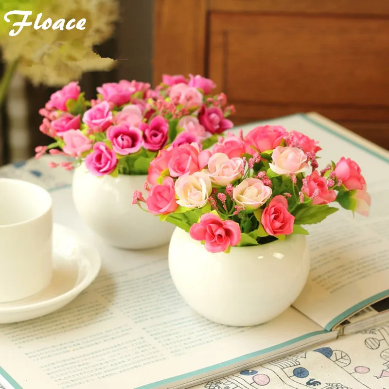 Качественная керамическая ваза Floace + шелковые цветы набор искусственных цветов