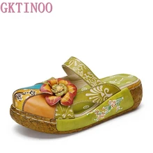 GKTINOO Flower Slippers Genuine Leather Shoes Handmade Slides Flip Flop On The Platform Clogs For Women Woman Slippers Plus Size jellyfond flower slippers genuine leather shoes woman handmade slides flip flops platform clogs for women slippers plus size