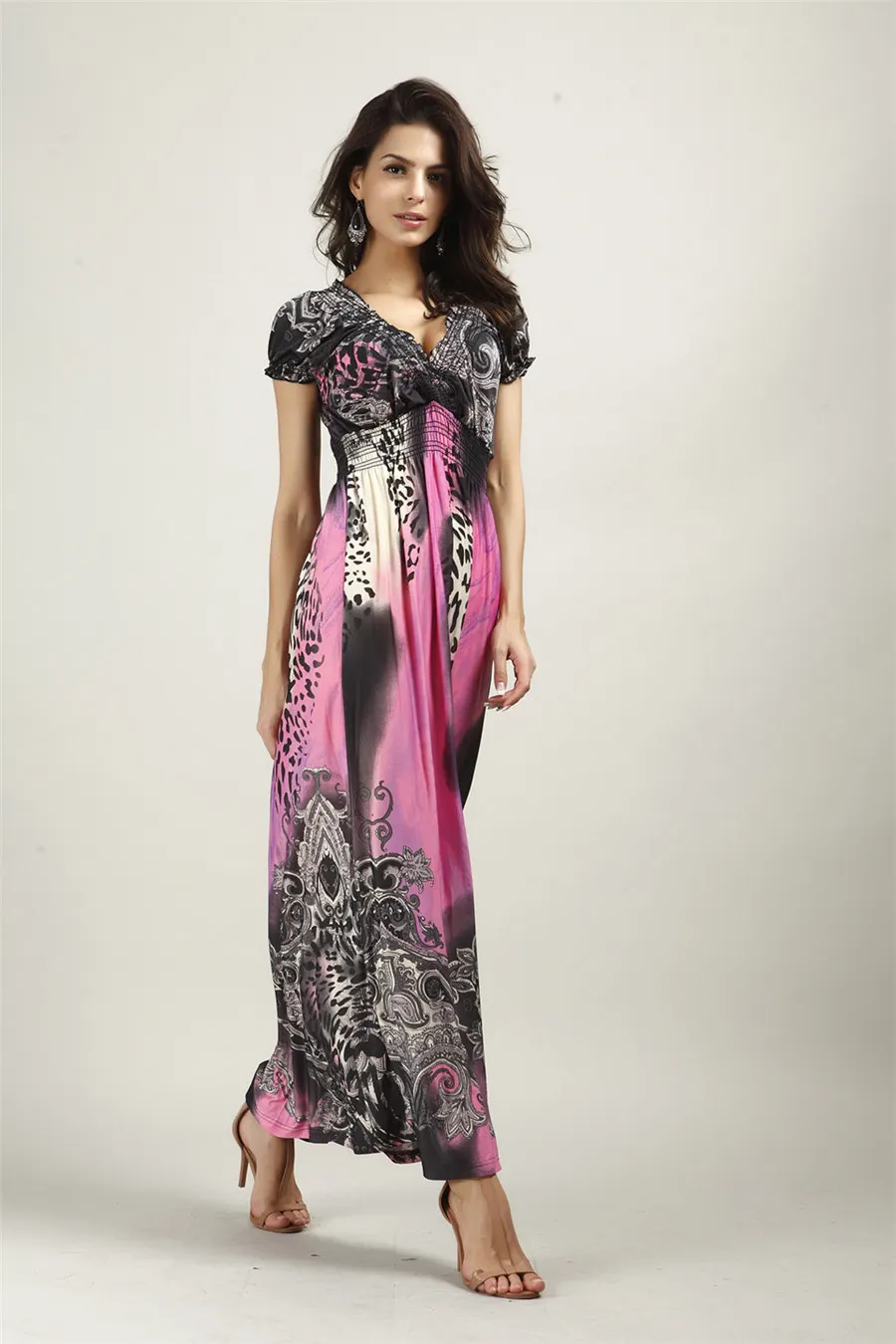 Gladiolus Bohemian Summer Dress Women 2019 Short Sleeve V Neck Tunic Sexy Leopard Print Maxi Dresses For Women Long Beach Dress (14)